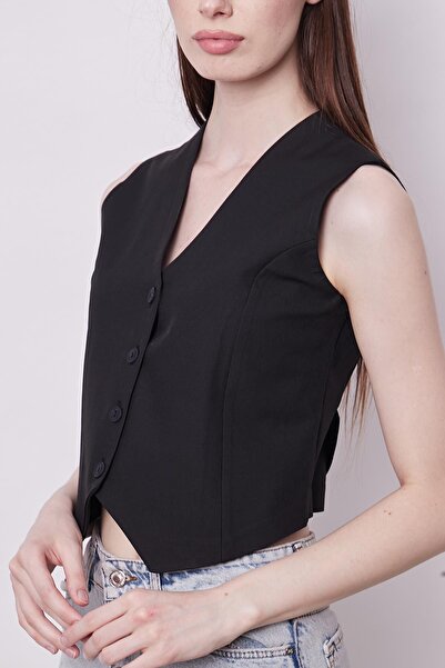 Jument Κοντό γιλέκο από ελαφρύ ύφασμα Lycra με λαιμόκοψη σε σχήμα V και αγκράφα (Το παντελόνι είναι χωριστό 40057)-Μαύρο