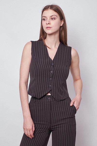 Jument Short Light Lycra Fabric Vest with Striped V Neck D Buckle-Black Line