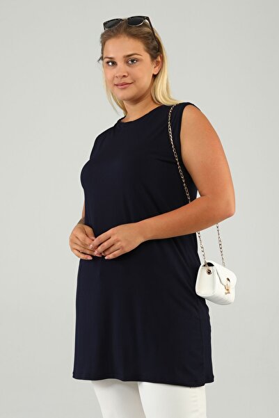 Ferace Women's Large Size Iclik Is Hijab No Inner Tunic Navy Blue