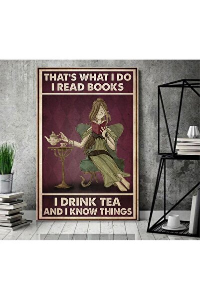 icase Kadın Kitap Huzur Çay Kahve Yazı Süs Duvar dekorasyon Dizayn Konsept  A...