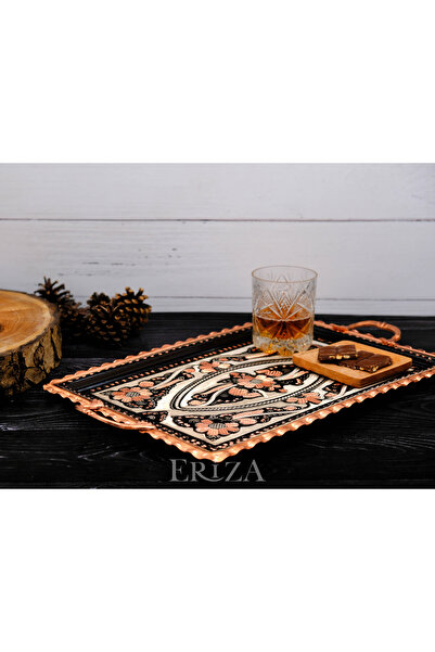 ERİZA Rectangular Handle Copper Serving Tray 39 cm