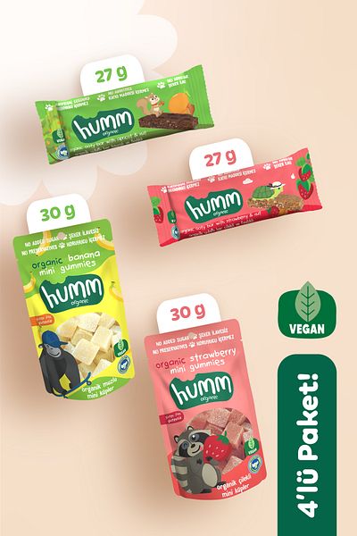 Humm Organic 4 Pieces Organic Vegan Fruit Cube and Oat Bar Snack Set