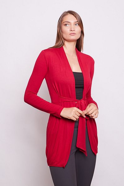 Jument Red Cardigan with Balloon Sleeves and Laces