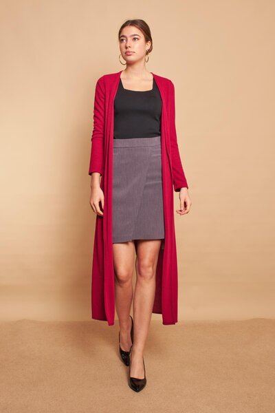 Jument Wrap Back Double Breasted Long Sleeve Slim Knitwear Cardigan-Burgundy