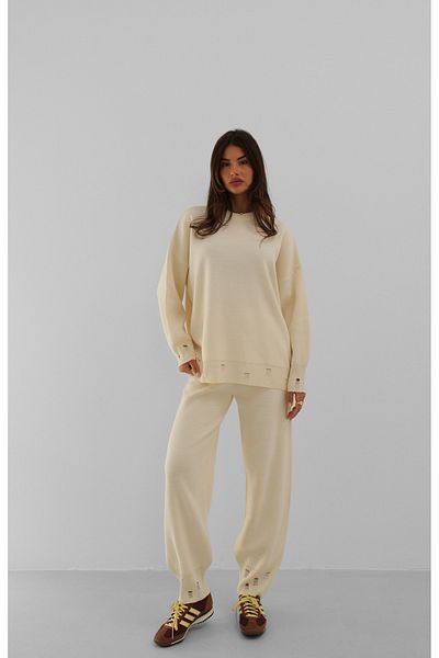 Black Fashion Φούτερ με σχισμένη λεπτομέρεια Ecru Jogger Knitwear