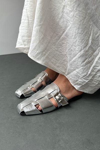 Mupa Shoes Papuci de damă din piele lacuită ARGINT