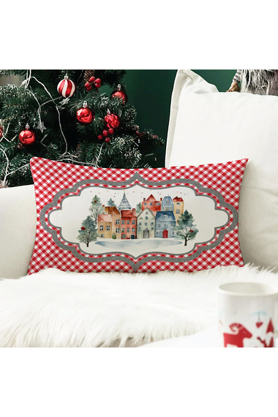 Evmila New Year's Themed Home Patterned Velvet Throw Pillow Case 35X55 cm - D...