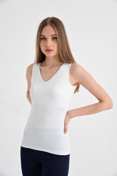 Jument Body fără mâneci Lycra cu decolteu în V - culoare crem elegantă