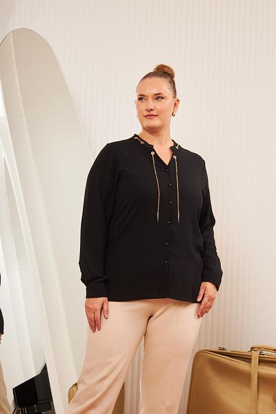 RMG Black Plus Size Collar Chain Shirt