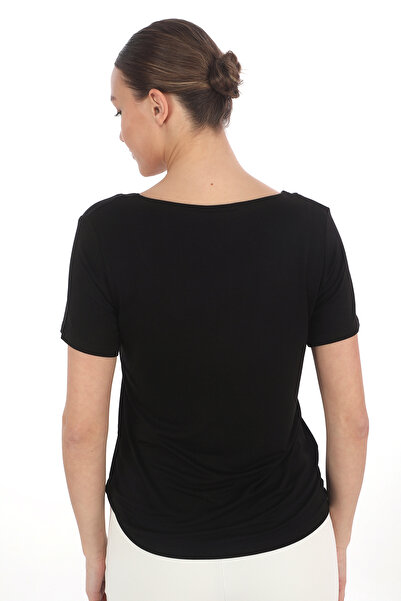 penyebizden Viscose Flowing V-Neck T-Shirt-Black