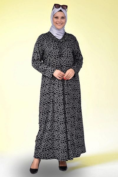 Ferace Γυναικείο Casual Plus Size Hijab Leopard Μακρύ Μητρικό Φόρεμα Μαύρο