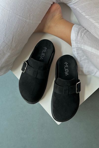 Mupa Shoes Μαύρες σουέτ γυναικείες παντόφλες
