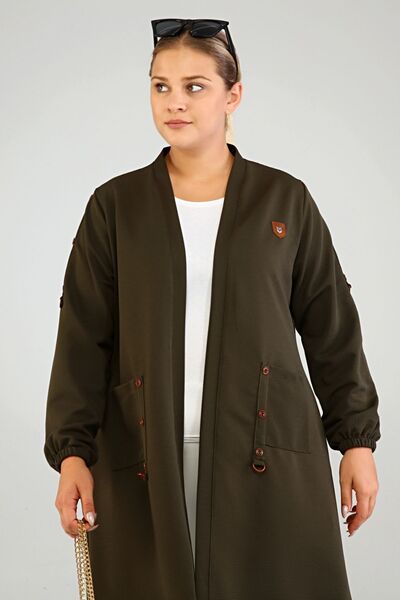 Ferace Women's Long Hijab Cardigan Ottoman Orgu Celik Khaki