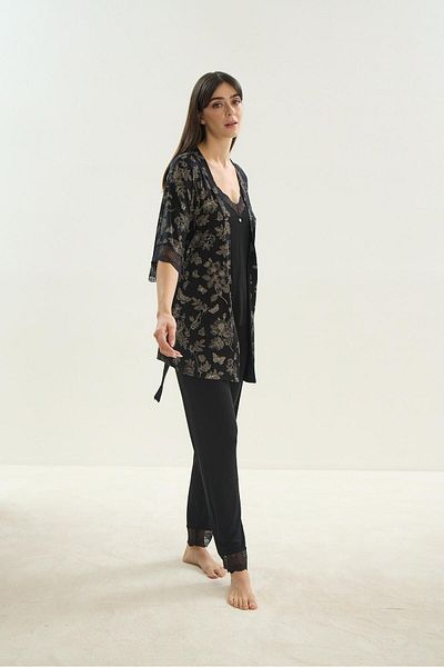 Sevim Black Lace Women's Viscose Pajama Set - C1T4N1O61