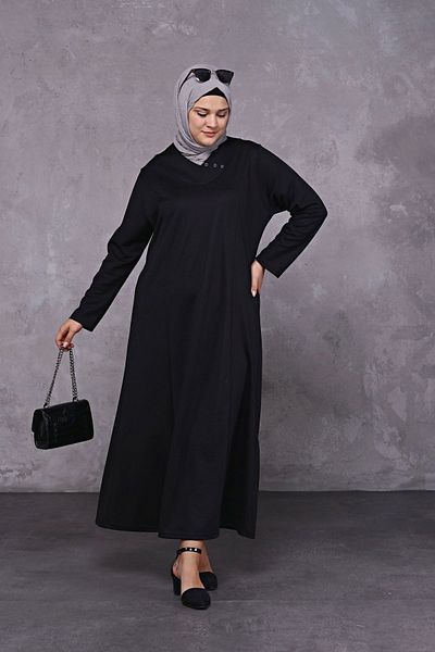 Ferace Γυναικείο Υπερμεγέθη Hijab Κυψελοειδή Ύφασμα Ζακάρ Μητρικό Φόρεμα Μαύρο