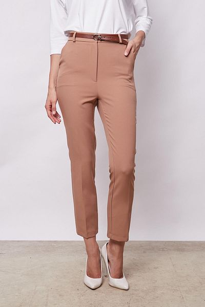 Jument High Waist Lycra Women's Trousers - Side Pocket and Belt, Light Camel