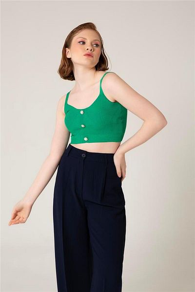Avrile Benetton Women's Knitwear Undershirt - Stone Button Detail