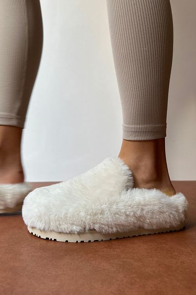 Mupa Shoes Papuci albi cu blană pentru femei
