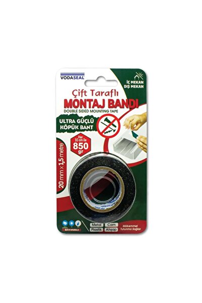 Vodaseal Çift Taraflı Montaj Bandı 20 Mm X1,5 Mt Gri