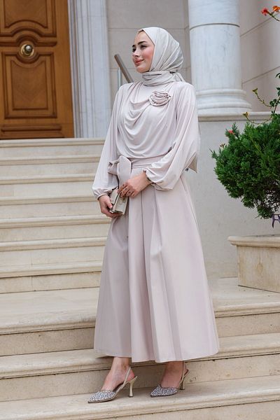 LOCCO Stone Colored Women's Pleated Skirt - Waist Tied