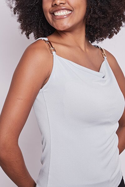 Jument Stretch Fabric Crepe Combed Cotton Detachable Collar Accessory Detailed Sleeveless Blouse-Grey