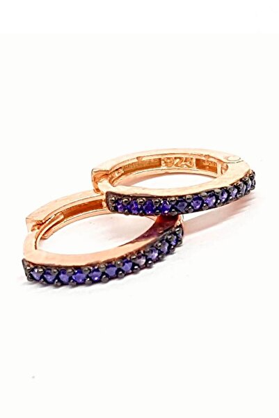 OSESHOP Mor renkli Ametist Taşlı Gümüş üzerine Rose altın kaplama halka küpe