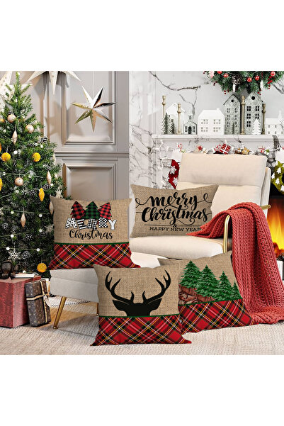 Evmila 4'lü Yılbaşı Temalı Kadife Kırlent Kılıfı 43x43 cm - Dekoratif Yastık ...