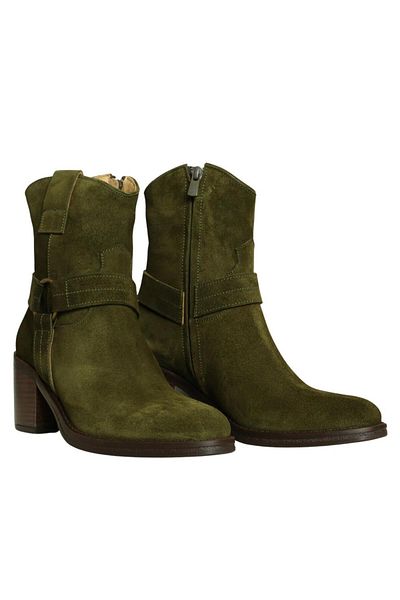 Platin Khaki Suede Women's Heeled Boots