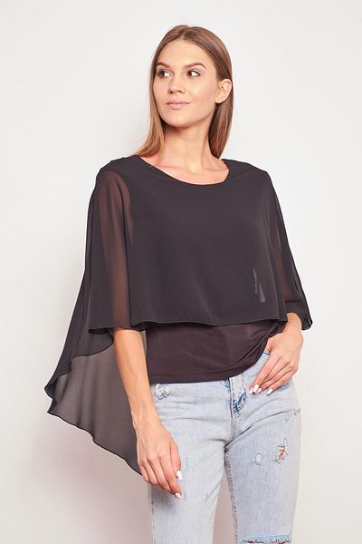 Jument Σιφόν Λεπτομέρεια Μπροστινό Underwire Πίσω Φτερό με λαιμόκοψη Lycra Κομψή μπλούζα-Μαύρη