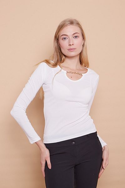 Jument Μακρυμάνικο Lycra Body Μπλούζα με Κρεπ Υφασμάτινο Γιακά Αξεσουάρ-κρέμα