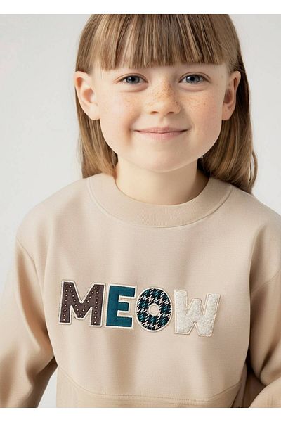 MAYORAL Beige Girl's Pulover-Embroidered Sweatshirt