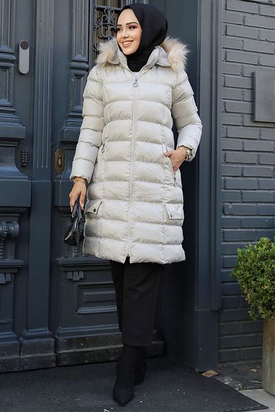 Neva Style Jachetă pufă Hijab Stone cu glugă 9781TAS