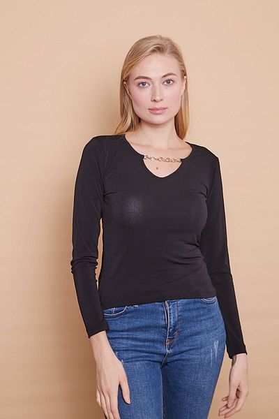 Jument Μακρυμάνικη μπλούζα Lycra Body με κρεπ υφασμάτινο γιακά αξεσουάρ-μαύρο