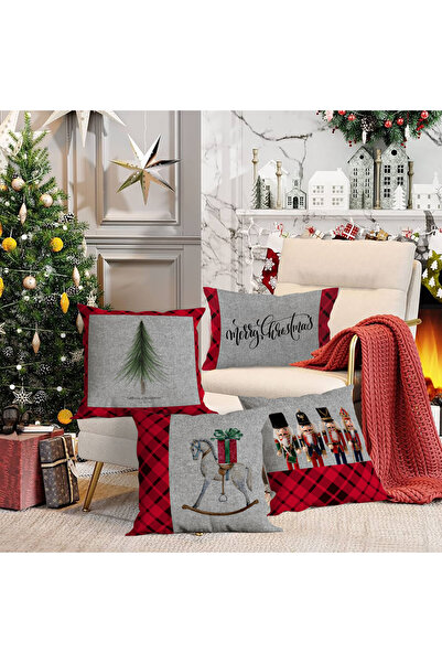 Evmila 4'lü Yılbaşı Temalı Kadife Kırlent Kılıfı 43x43 cm - Dekoratif Yastık ...