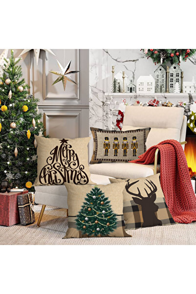 Evmila 4'lü Yılbaşı Temalı Kadife Kırlent Kılıfı 43x43 cm - Dekoratif Yastık ...