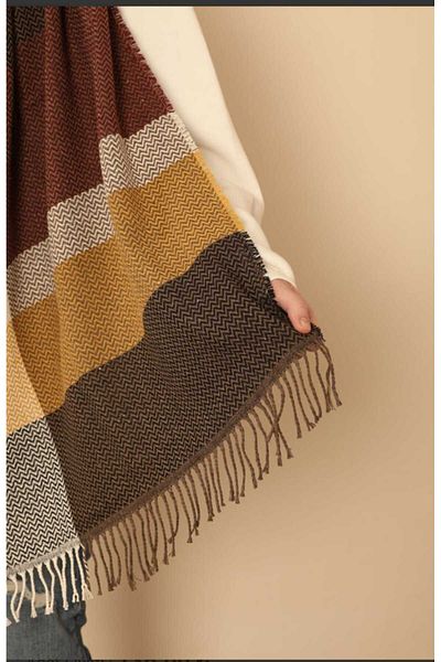 Yağmur Thick Soft Lumberjack Shawl with Herringbone Pattern - Milky Brown, Valentine's Day