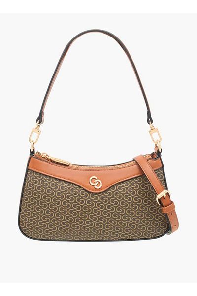 Celeste Monogram Print Shoulder Bag with Adjustable Strap and Zip Closure
