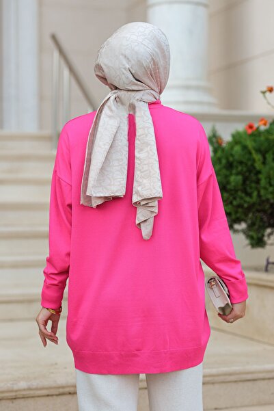 LOCCO Tricotaj supradimensionat fucsia Pulover de damă - Decolteu