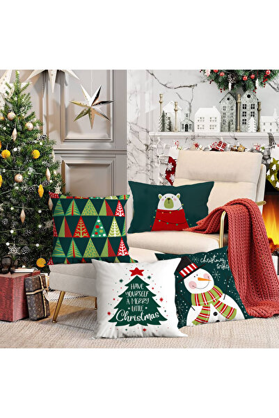 Evmila 4'lü Yılbaşı Temalı Kadife Kırlent Kılıfı 43x43 cm - Dekoratif Yastık ...