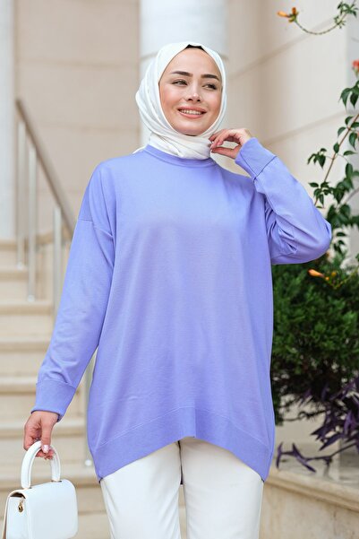 LOCCO Tricotaj supradimensionat liliac Pulover de damă - Decolteu