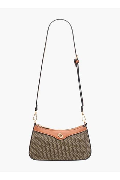 Celeste Monogram Print Shoulder Bag with Adjustable Strap and Zip Closure
