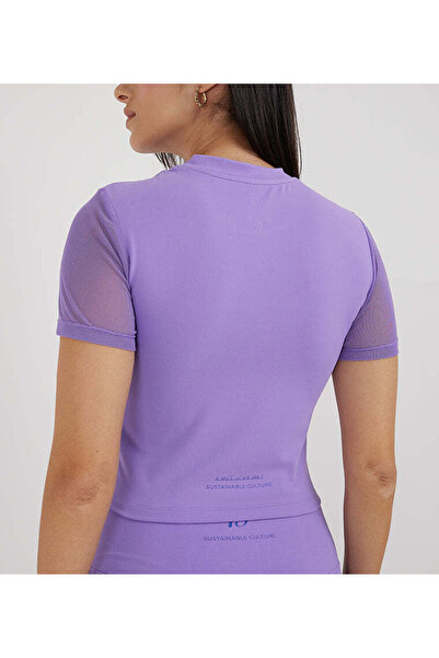 F5 Cropped Mesh Sleeve T-Shirt For Women