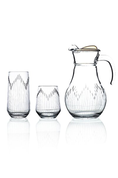 DECOCIA Kazaan 13 Parça 6 Kişilik Su ve Meşrubat Kesme Bardak Seti Vega Desenli