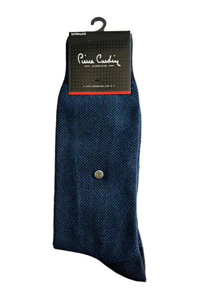 Pierre Cardin Шерстяні преміум-шкарпетки з ґудзиками з овечої вовни (сині з чорною вишивкою)