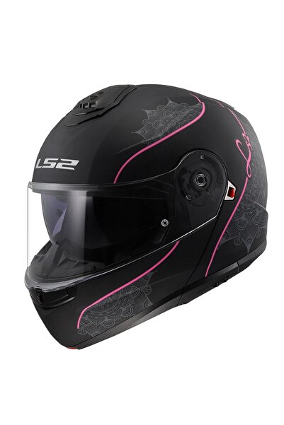 LS2 STROBE 2 LUX MAT SİYAH-PEMBE ÇENE AÇILIR KASK