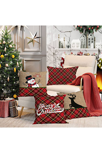 Evmila 4'lü Yılbaşı Temalı Kadife Kırlent Kılıfı 43x43 cm - Dekoratif Yastık ...