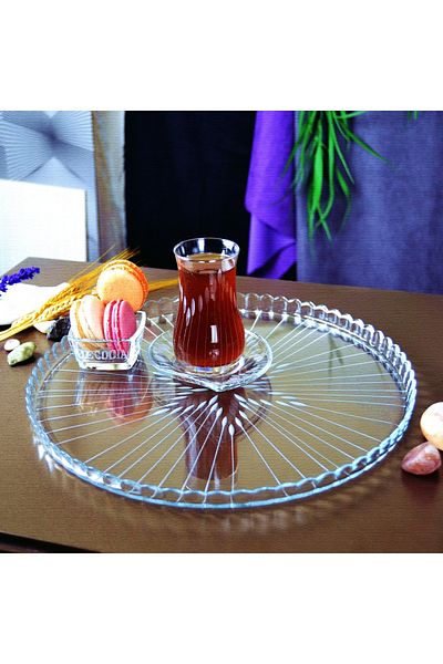 DECOCIA Round Glass Cake and Presentation Tray Vega Patterned