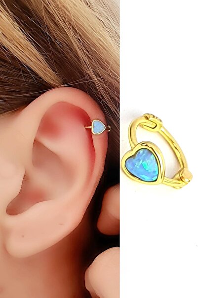 OSESHOP Opal Taş Detaylı 925ayar Gümüş Üzerine Altın Kaplama Kalp kıkırdak te...