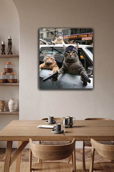 Multicolored Gangster Cats Patterned, 4 mm Tempered Tempered Glass Table