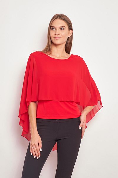 Jument Chiffon Detailed Front Underwire Back V-Neck Winged Lycra Stylish Blouse-Red